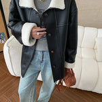 [LANMREM] Faux Fur Thick Warm Coats Lapel Single Breasted Office Lady Elegant Female Outwear Fashion 2025 Winter New 26C1095 RT220