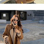 2024 Autumn Winter New Medium Long Double-breasted Lambswool Suede Woolen Coat Women Add Velvet Padded Warm Fur One Woolen Coats RT220