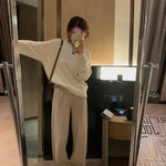 Women Pants Autumn Winter Thickening High Waisted Wool Wide Leg Pants Women Fashion Chevron Lengthening Leg Opening Floor Length RT220