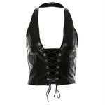 Women Y2k Sexy Gothic Patent Leather Backless Lace Up Crop Top Wet Look Corset Bra Vest Clubwear Club Party Female Tank Tops RT220