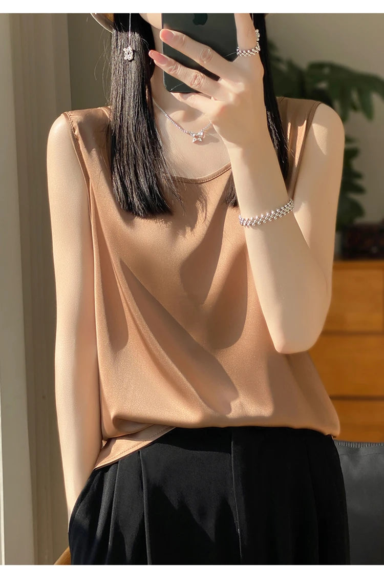 Women Tops Solid Spring Summer Casual Crop Tops Sexy O-neck Tank Tops Office Lady Pink White Top 2024 Fashion Korean Tank Top RT220