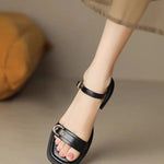 2025 Summer Women Sandals Low Heels Basic Genuine Leather Concise Office Plus Size 35-43 Ladies Casual Outdoor Shoes RT220