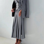 3pcs Women Elegant Work Casual Business Suit Set: Fitted Vest for Spring/Summer, Pleated Midi Skirt, Suitable for Office Lady RT220