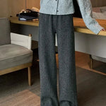 Women Pants Autumn Winter Thickening High Waisted Wool Wide Leg Pants Women Fashion Chevron Lengthening Leg Opening Floor Length RT220
