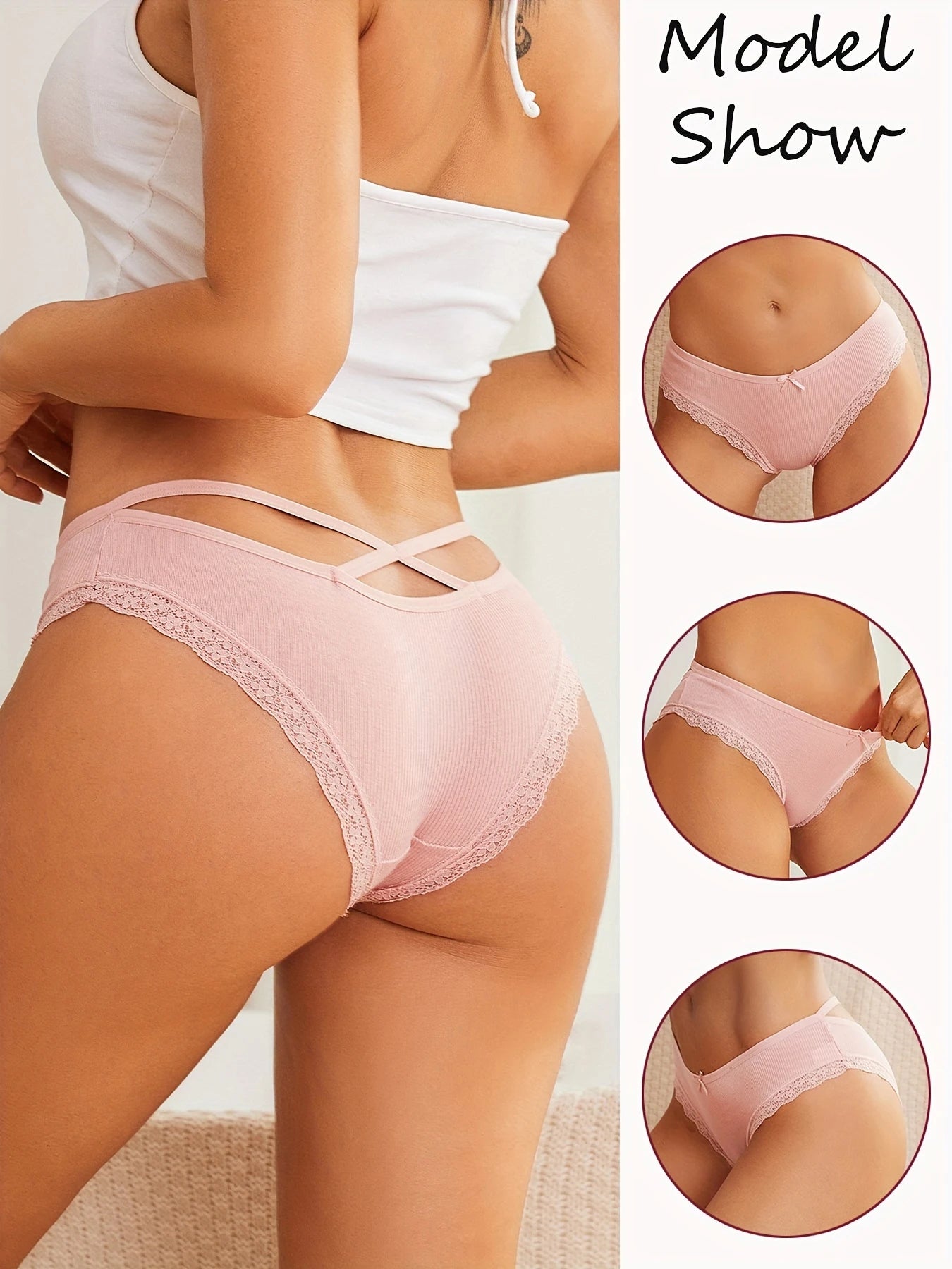 Women Cotton Panties 3PC Sexy Lace Brazilian Panties Cotton Low Rise Underwear for Female Bow Hollow Out Soft Intimates Lingerie RT220