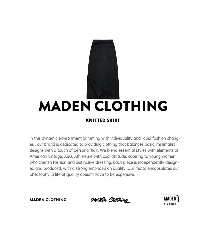 Maden Retro Knitted Skirt Solid Color Slit Fit with Single-side Slit Versatile A - line Skirt for Women's Autumn and Winter RT220