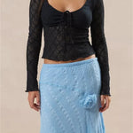 CHRONSTYLE Vintage Women Spring Fall Slim Fit Lace T-shirts Crop Tops Long Sleeve Low Cut Tie Up Tees Shirts Party Clubwear 2023 RT220