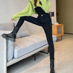 Skinny Women's Warm Jeans Winter Thicken Fleece Stretch High Waist Pencil Pants Fashion Korean Black Blue Gray Velvet Leggings RT220