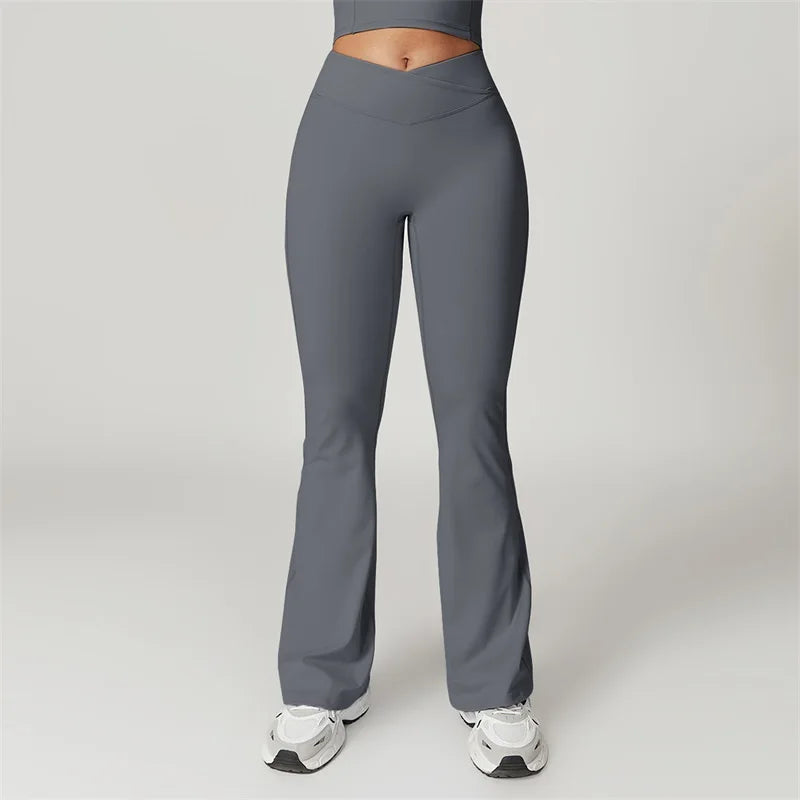 Sexy Flared Leggings Women's Running Pants Scrunch Butt Trousers Cross Waist Sports Tights Woman Skin-Friendly Workout Leggin RT220