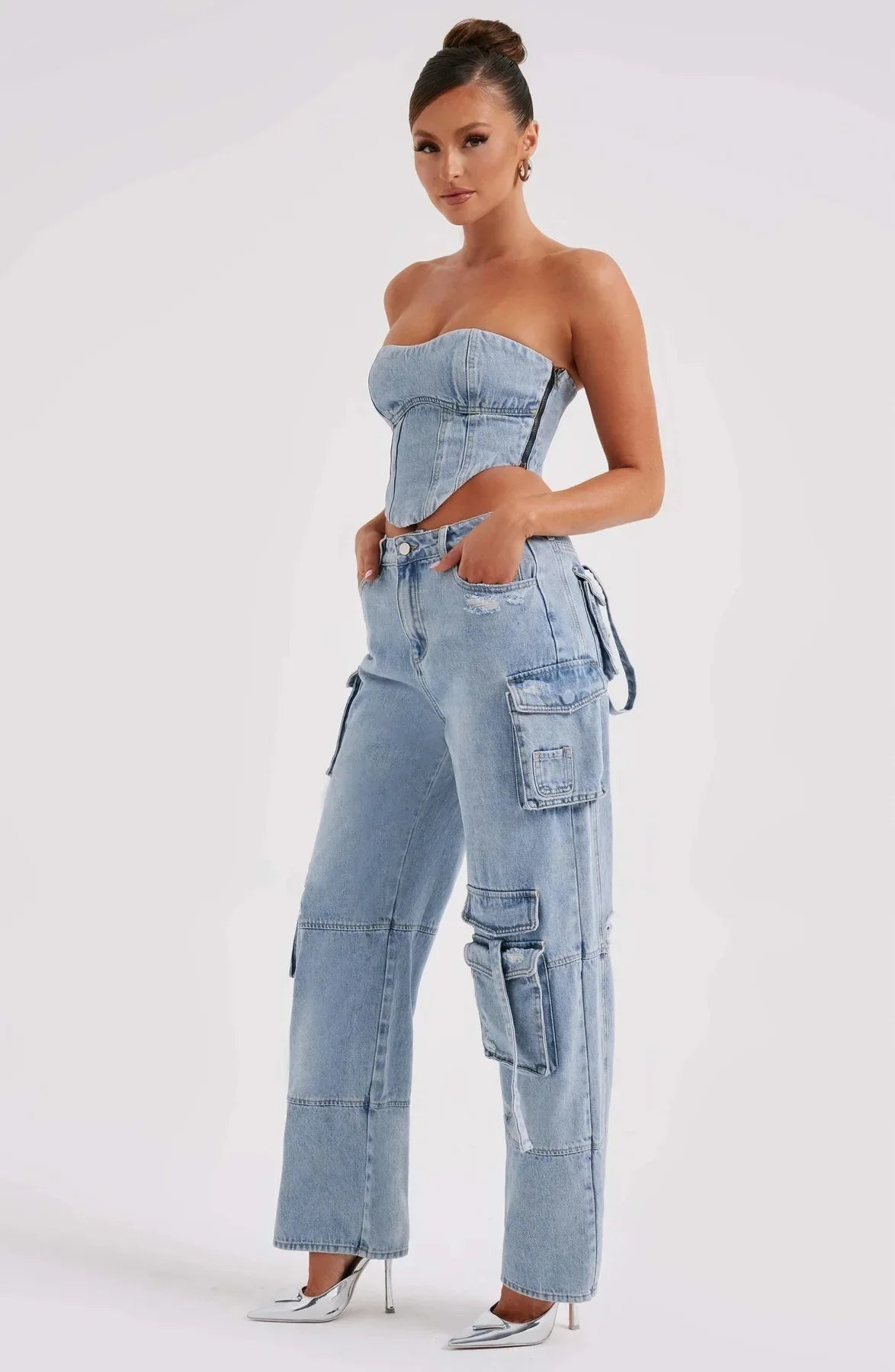 Fashion Multi-pocket Jeans New Baggy Jeans Women Cargo Pants Women High Waist Butt Lifter Loose Straight-leg Pants Tight Stretch RT220