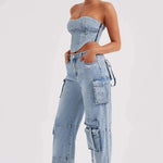 Fashion Multi-pocket Jeans New Baggy Jeans Women Cargo Pants Women High Waist Butt Lifter Loose Straight-leg Pants Tight Stretch RT220