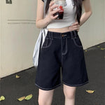 Women's Bright Line Decoration Black Denim Shorts Summer Young Girl Casual Bottom Female High Waisted Straight Knee Length Pants RT220