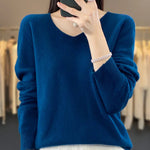 2024 New Womens Basic V-neck Pullover Sweater 100% Merino Wool Long Sleeve Cashmere Knitwear Autumn Winter Female Clothing Tops RT220