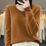 2024 New Womens Basic V-neck Pullover Sweater 100% Merino Wool Long Sleeve Cashmere Knitwear Autumn Winter Female Clothing Tops RT220