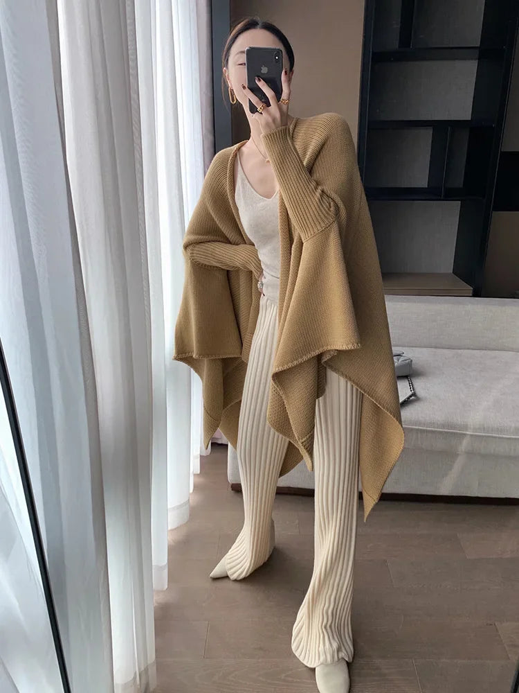 Autumn Winter Casual Thick Knitted Pant Women Long Trousers Elastic High Waist Kniting Wide Leg Pants Striped Pantalon RT220