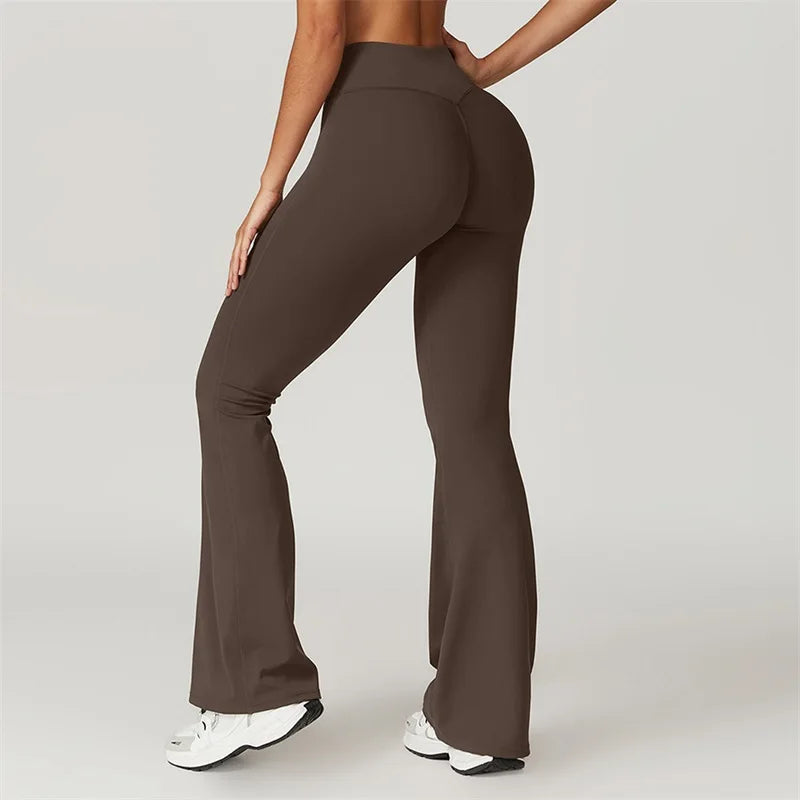Sexy Flared Leggings Women's Running Pants Scrunch Butt Trousers Cross Waist Sports Tights Woman Skin-Friendly Workout Leggin RT220