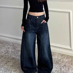 2025 Ropa Y2K Fashion Letter Embroidery Vintage Dark Blue Baggy Jeans Pants Women Clothing New Rock Wide Leg Lady Denim Trousers RT220