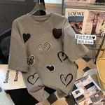Women Three dimensional Love Ironing Short-sleeved T-shirt 2023 Summer New Casual Fashion Loose Grey Pullover Female RT220