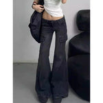 Streetwear Vintage Black Jeans Women American Y2K Slim High Waist Flare Denim Pants Female Casual Multiple Pockets Denim Trouser RT220