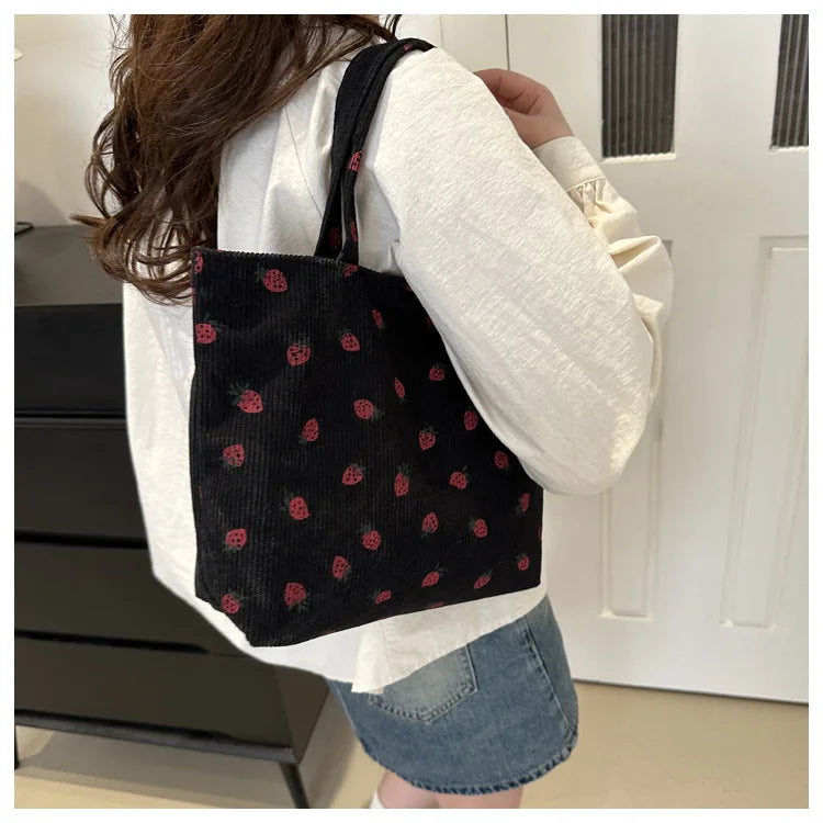 Fresh Sweet Girl Handbag Fashionable High End Corduroy Printed Shoulder Bag Leisure Shopping Commuter Women's Underarm Bag RT220