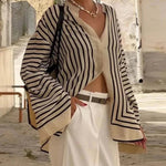 Elegant Striped Shirts Women Vintage Irregular White Blouses Ladies Fashion Long Sleeve Chic Buttons Loose Design Tops New Blusa RT220