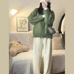 New O-Neck Loose Green Pullover Sweater For Women Autumn Winter Thick Retro Japanese Lazy Style Interior Bottom Knitted Top RT220