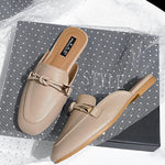 New Summer Fashion Metal Buckle Woman Shoes Half-drag Muller Shoes Women Wear Flat Slippers And Leather Toe-covered Sandals RT220
