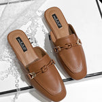 New Summer Fashion Metal Buckle Woman Shoes Half-drag Muller Shoes Women Wear Flat Slippers And Leather Toe-covered Sandals RT220