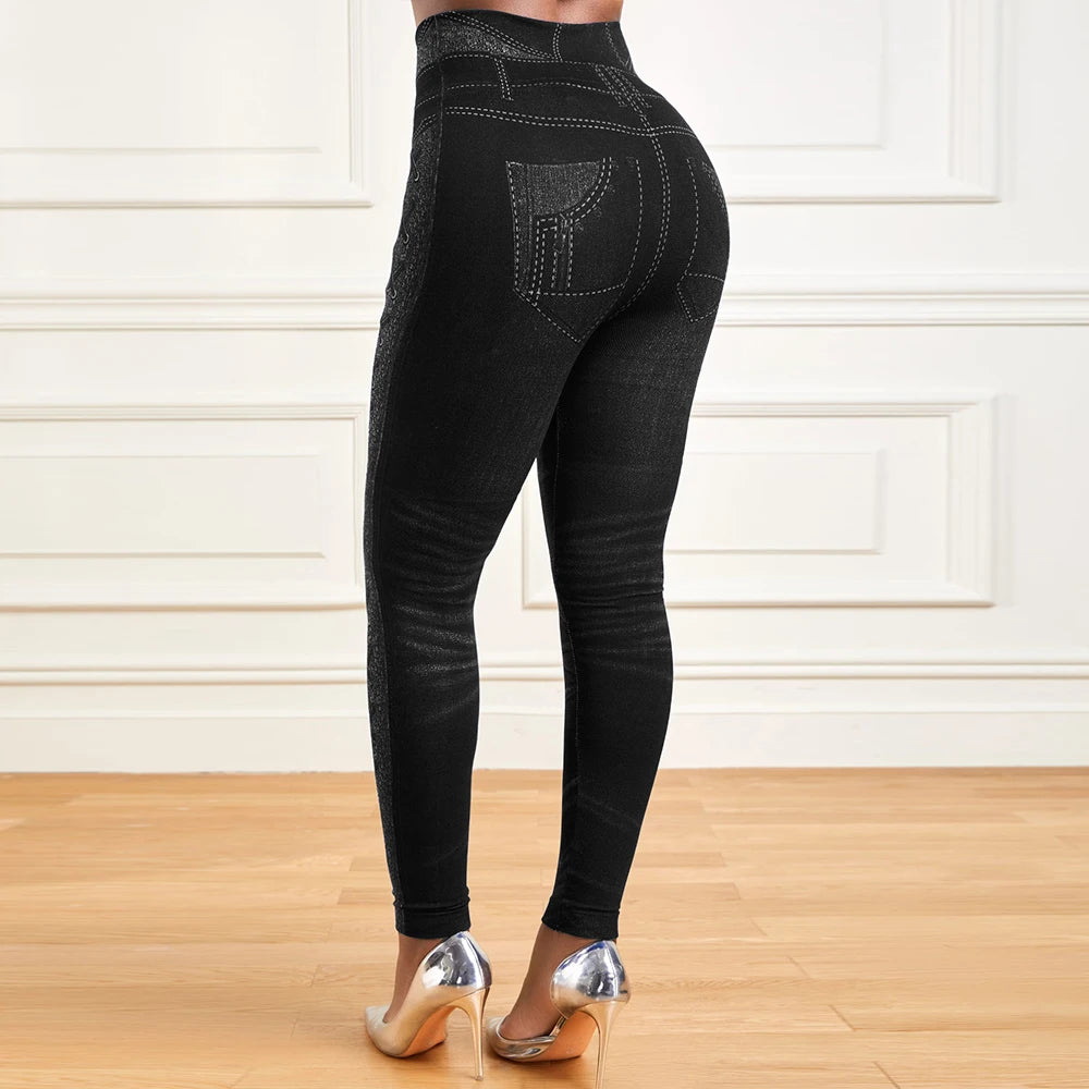 M XXL Faux Denim Leggings Women Clothing Summer High Waist Jeans Oversized Basics Pants Female Casual Slim Trousers RT220