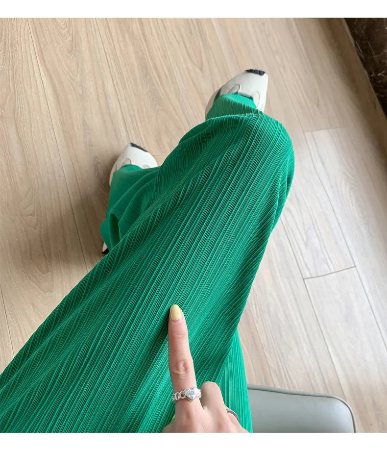 Thin Summer Wide-leg Pants Ice Filament Permeability Women Spring  Women Elastic Waist Stright Long Wide Leg Pants Casual Female RT220