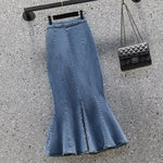 Rimocy High Waist Mermaid Denim Skirt Women Summer Trumpet Split Long Skirts Woman Korean Style Hip-Wrap Flare Middle Skirt RT220