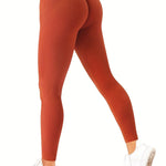Women's Solid Color High Waist Simple Yoga Fitness Daily Ribbed Sports Cycling Leggings RT220