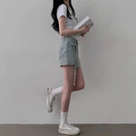 DFCF 2025 Spring Summe Jeans Streetwear Vintage Irregular Laced Up short Jeans Women Y2k Korean Fashion High Waist Straight Pant RT220