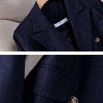 Women Pant Suit Office Ladies Female Business Work Wear 2 Piece Set Black Blue Striped Formal Blazer Jacket And Trouser RT220