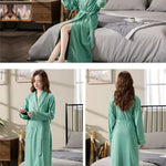 Spring Autumn Long Sleeve Cotton Casual Loose-fit Quick Dry Bathrobe For Women Medium-length Home Use Robe For Young Mothers RT220