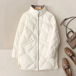 2024 Winter New Fashion Stand Collar X-Long Women Down Jackets Female Casual Loose Ultra Lightweigh White Duck Down Warm Coat RT220