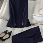 Women Pant Suit Office Ladies Female Business Work Wear 2 Piece Set Black Blue Striped Formal Blazer Jacket And Trouser RT220