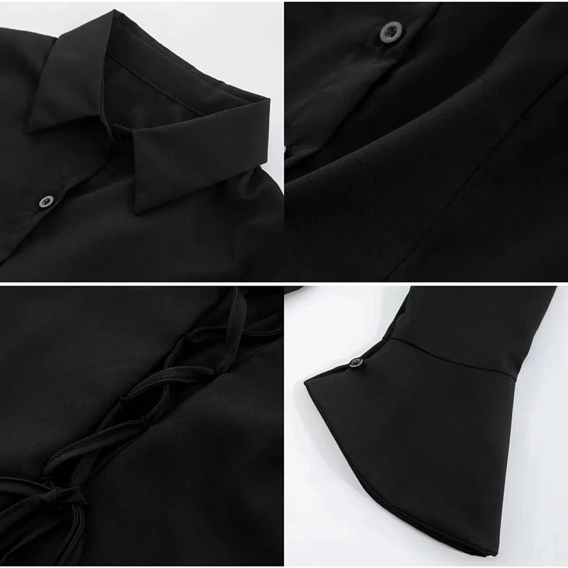 Sexy Slim Bandage Shirts Women Y2K Fashion Lapel Bell Sleeve White Blouses Female Korean Streetwear Spring Buttons Tops New RT220