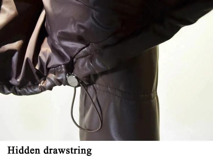 Women Leather Down Jacket Winter 2025 High End Genuine Sheepskin Down Coat Outdoor Thicked Warm Short Puffer Jacket Streetwear RT220