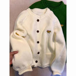 Autumn Winter Women Green Sweaters Coats O-Neck Pockets Embroid Button Fashion Sweet Lazy Wind Long Sleeve Cardigan Knit Tops RT220