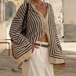 Elegant Striped Shirts Women Vintage Irregular White Blouses Ladies Fashion Long Sleeve Chic Buttons Loose Design Tops New Blusa RT220