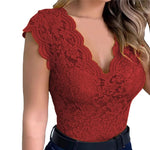 Sexy Deep V Neck Sleeveless Lace Blouse Shirts Summer Fashion Women Lace Patchwork Pullover Tops XCDZ-540738 RT220