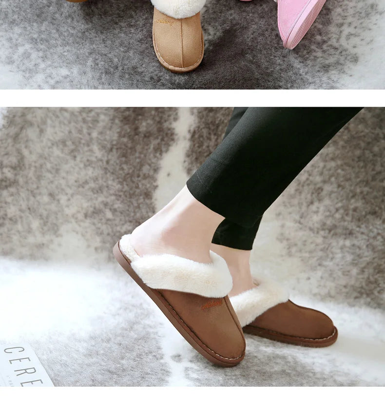 Winter Women Slippers Furry Home Floor Shoes Warm Indoor Slides Men Bedroom Slippers Plush Couples Footwear Soft Non-slip Shoes RT220