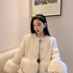 Autumn Winter Women's White Imitation Fox Fur Single Breasted Short Jacket New High-Quality Cotton/Non Cotton Wool Coats RT220