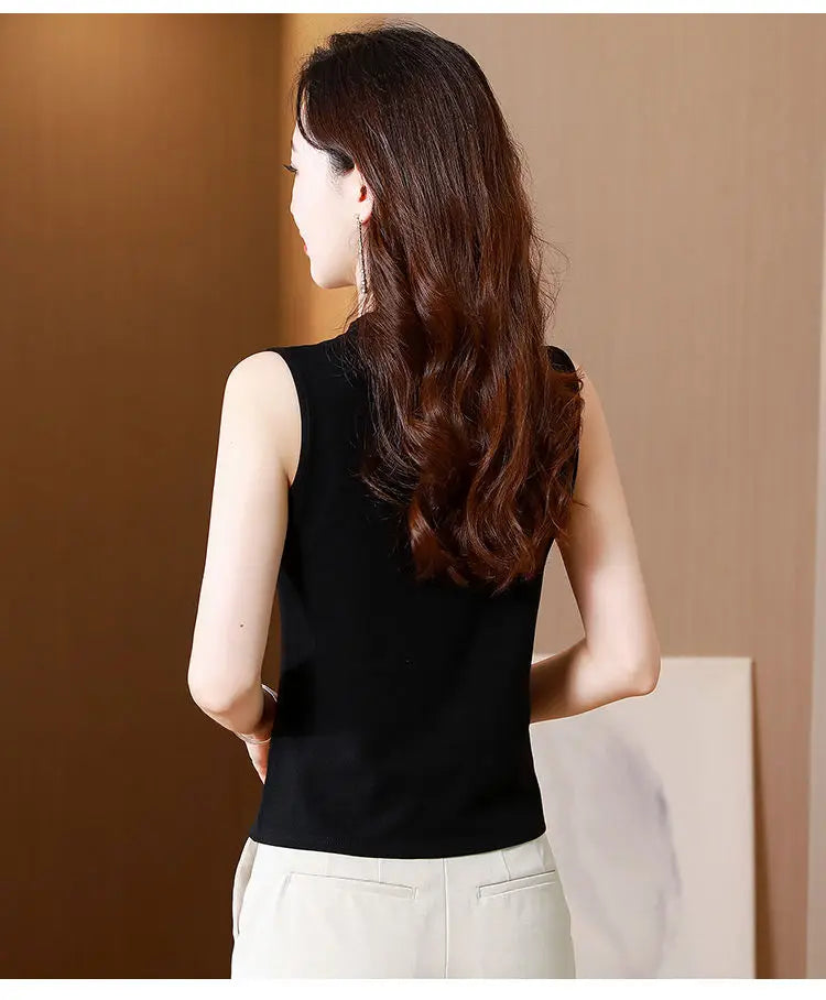 Women Spring New Fashion Sweet Pullovers Base Layers Candy Color Diamonds Hollow Out Knit Vest Slim Versatile Sleeveless Tops RT220