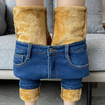Skinny Women's Warm Jeans Winter Thicken Fleece Stretch High Waist Pencil Pants Fashion Korean Black Blue Gray Velvet Leggings RT220