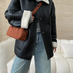 [LANMREM] Faux Fur Thick Warm Coats Lapel Single Breasted Office Lady Elegant Female Outwear Fashion 2025 Winter New 26C1095 RT220