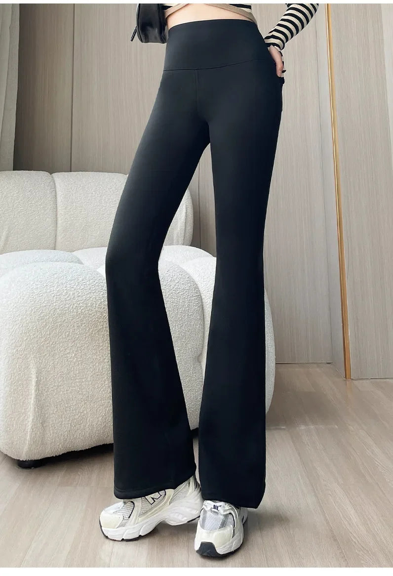 Thickened Black Gold 600g Micro Flared Shark Suit Women's Outerwear High-Waisted Slimming Bell-Bottom Pants High Elasticity RT220