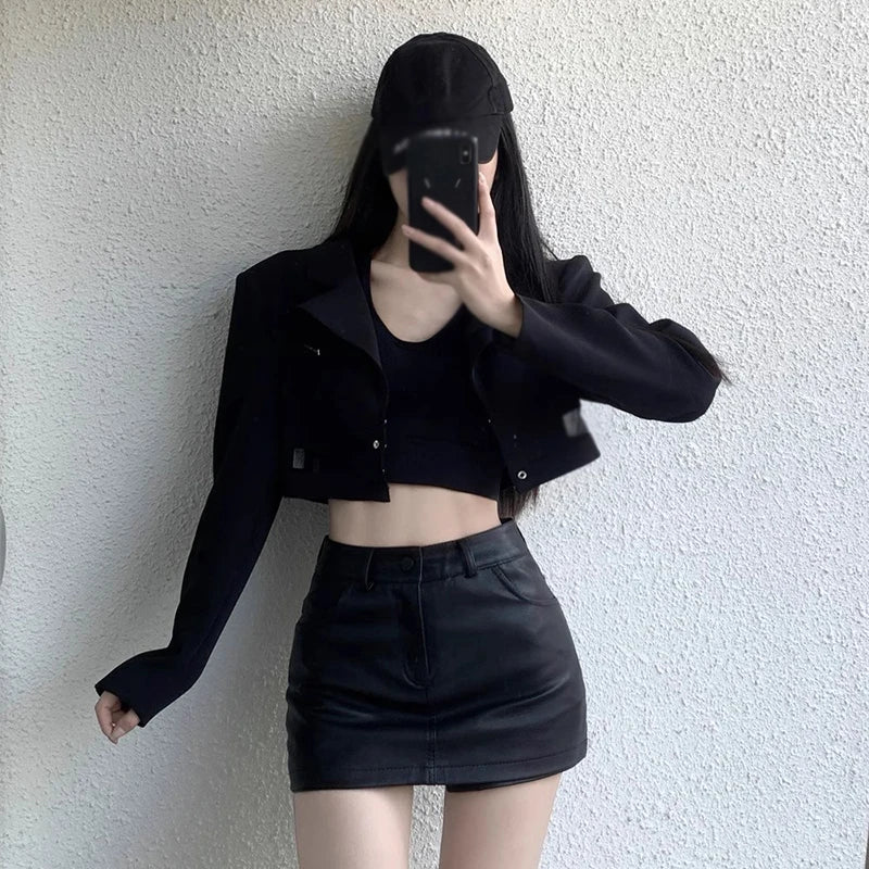 Fashion Sexy PU Leather Shorts Skirt Women Black High Waisted A-line Mini Skirts Y2K Streetwear Female Hot Girl Shorts RT220