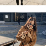 2024 Autumn Winter New Medium Long Double-breasted Lambswool Suede Woolen Coat Women Add Velvet Padded Warm Fur One Woolen Coats RT220